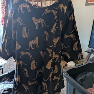 Black Tunic Top with Tan Cheetah Print